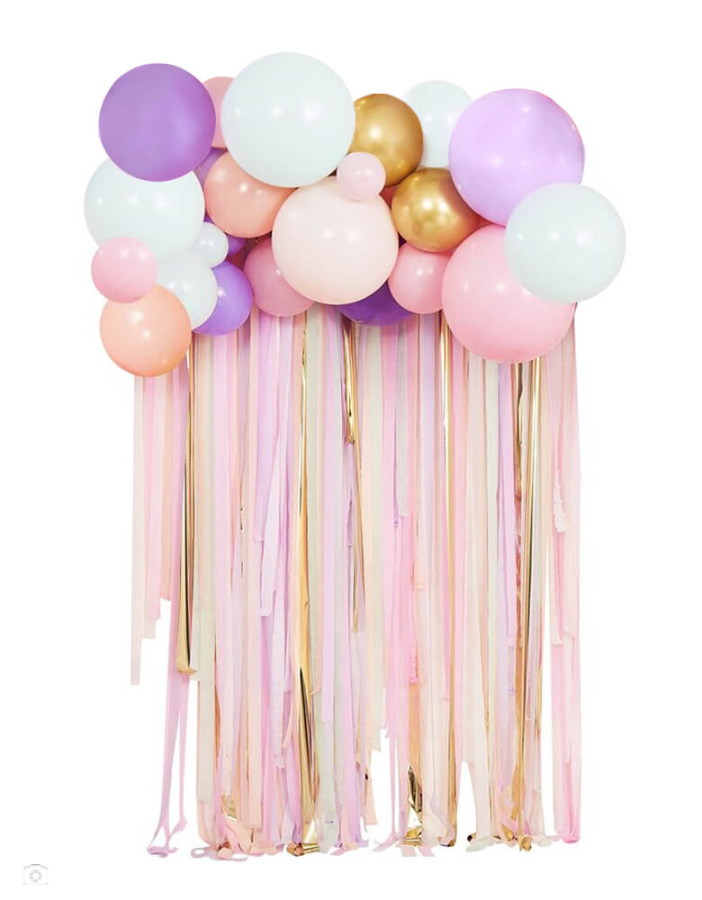 Ginger Ray 9.84 ft pastel streamer and balloon garland backdrop, a show-stopping centerpiece for your decorations, hang on the wall in front of your camera for the perfect photo booth backdrop for weddings, girls' birthday party, bridal shower or baby shower
