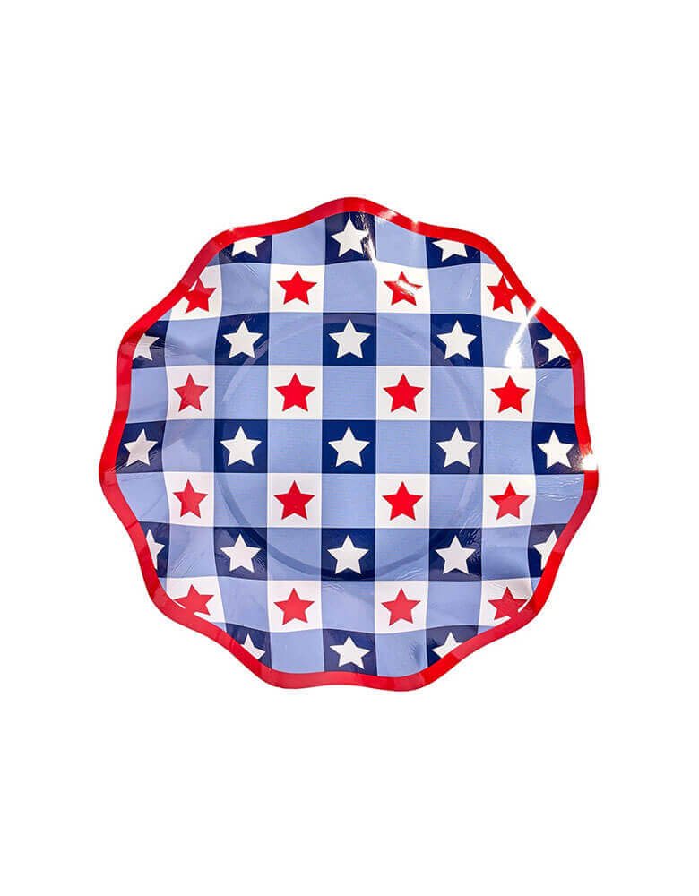 Sophitiplate Patriotic Blue Gingham with red and white star pattern appetizer dessert bowls, perfect for your fourth of july bbq party this summer!