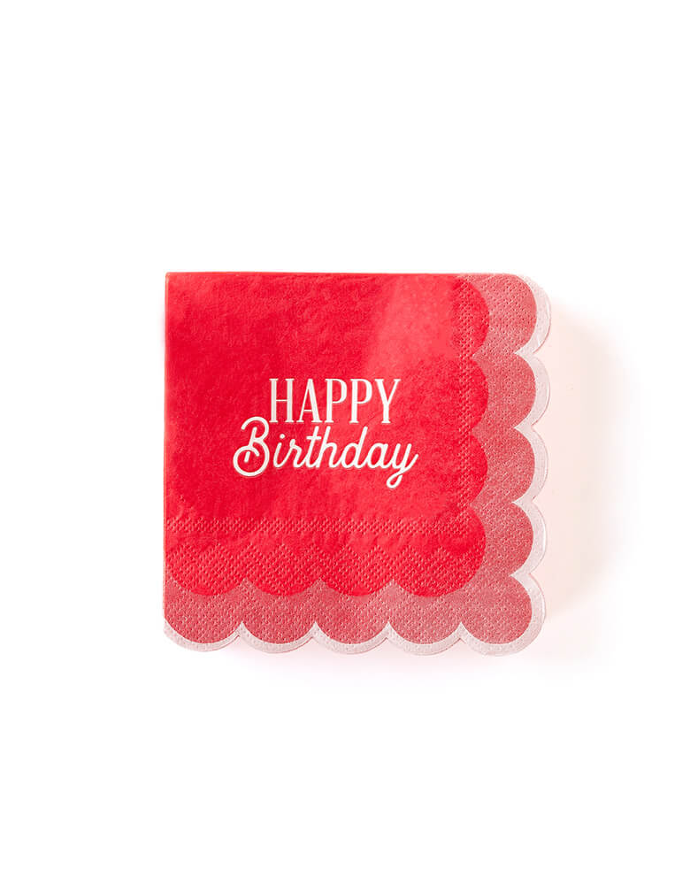 My Mind's Eye 5 inch Happy Birthday scalloped small napkins in red coral 