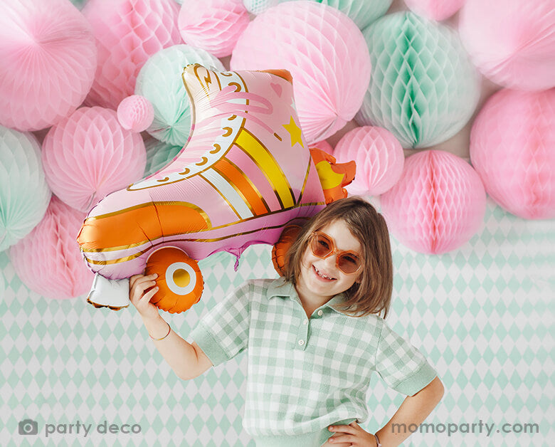 Pink Roller Skate Shaped Foil Mylar Balloon