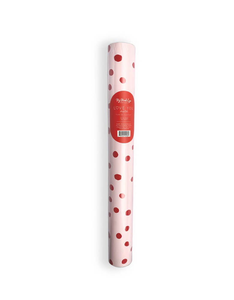 My Mind's Eye - Pink With Red Dots Paper Table Runner. This 16" x 120" red and pink polkadot paper table runner is perfect for setting a romantic table for two, Galentine's party and  Valentines table. Morden and high quality party supplies, party online store, party boutique online store, party supplies at momoparty.com