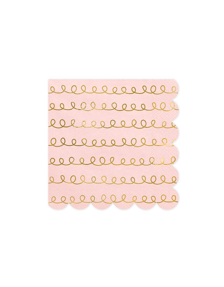 Party Deco 6.3" Pink and Gold Tracking Pattern Large Napkins
