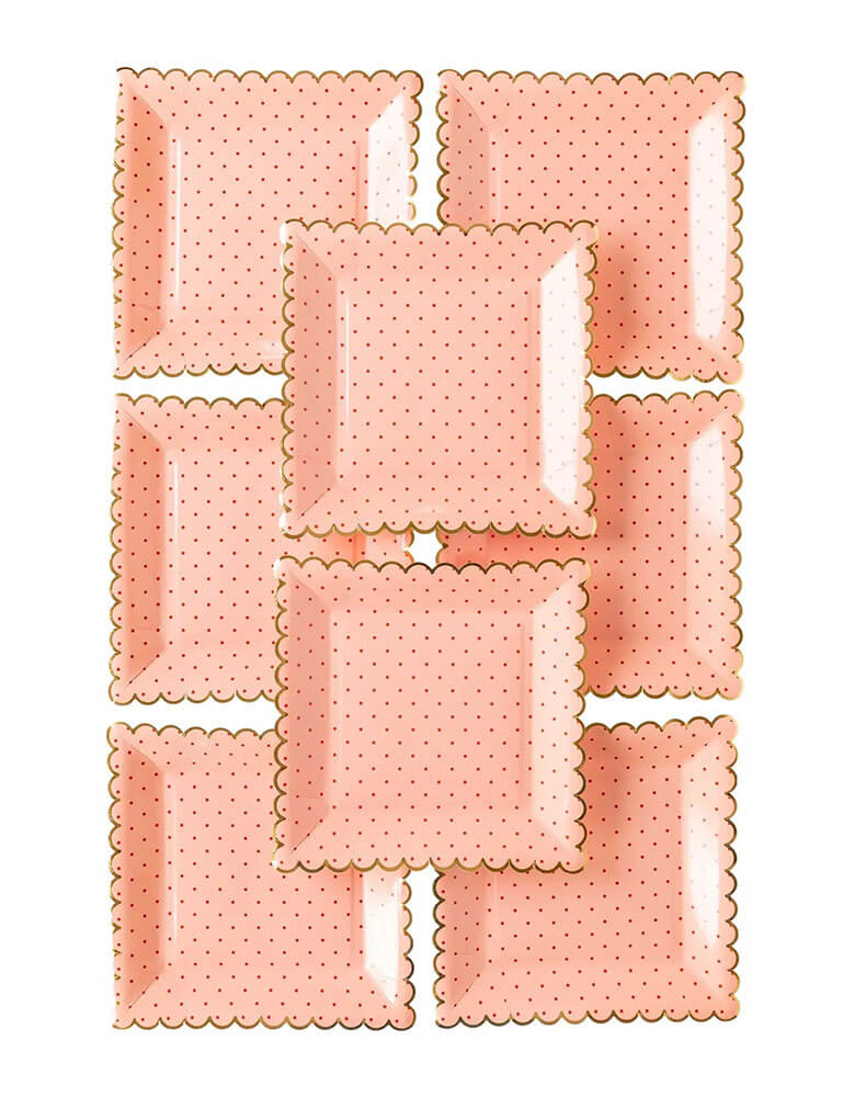 Pink With Polka Dot Scallop Plates (Set of 8)