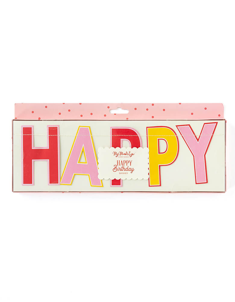 My Mind's Eye Pink Happy Birthday Banner in red, yellow coral and pink, perfect for a girl's birthday party