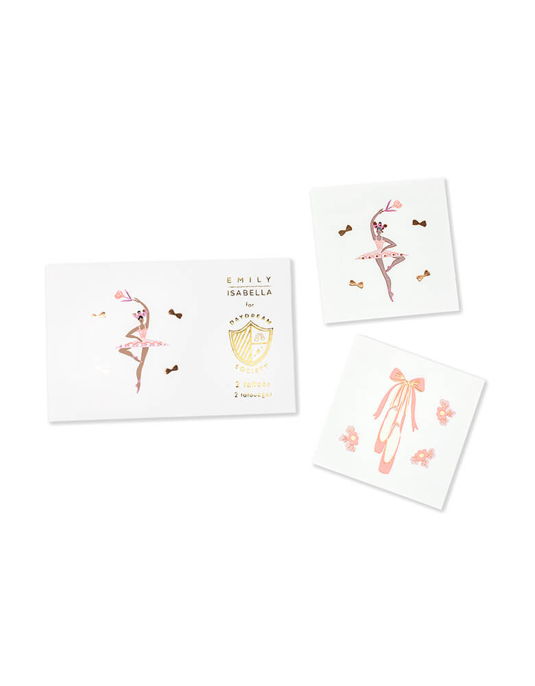 Pirouette Temporary Tattoos from Jollity & Co Party Boutique - Daydream society- Pirouette collection. Featuring ballet-inspired design elements with the prettiest pinks and rose gold foil, these ballet temporary tattoo are definitely on pointe! These modern designed Temporary Tattoos are perfect gifts or party activitiy  for a ballerina themed party, bellet lovers, dance even and celebration