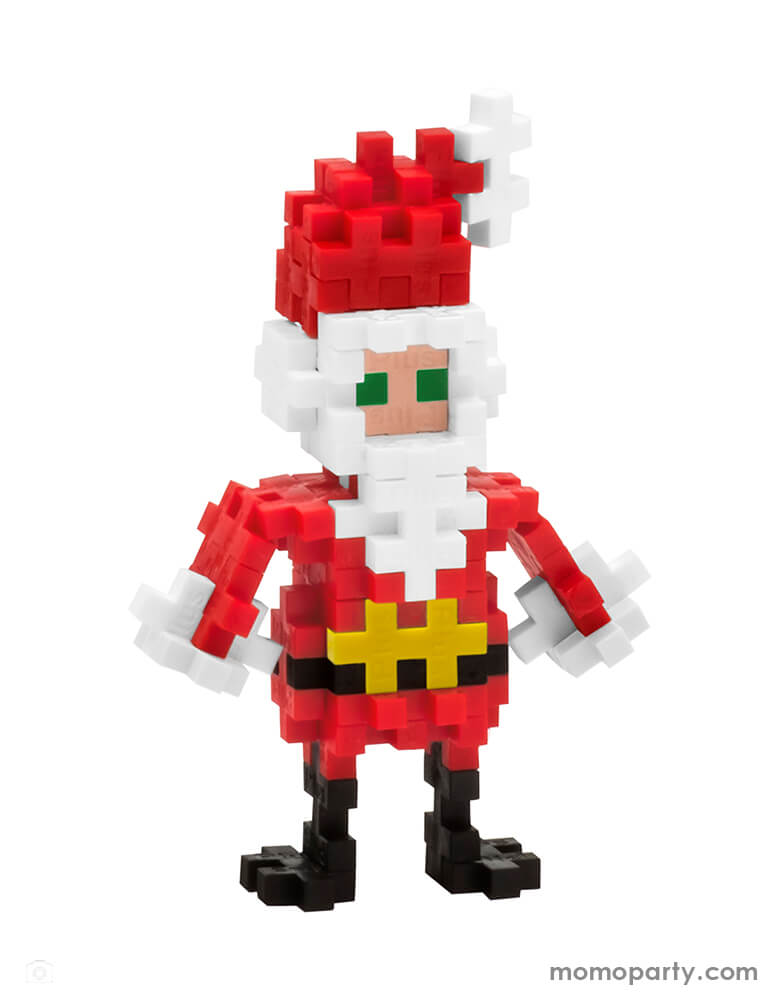 Santa toy build by Plus-Plus Santa Tube. The 70 piece Santa tube with classic Santa colors - Red, White, yellow and black color pieces, it makes a great stocking stuffer this Holiday season, A perfect STEM toy to develop fine motor skills, focus and patience - as well as design, imagination and creativity!