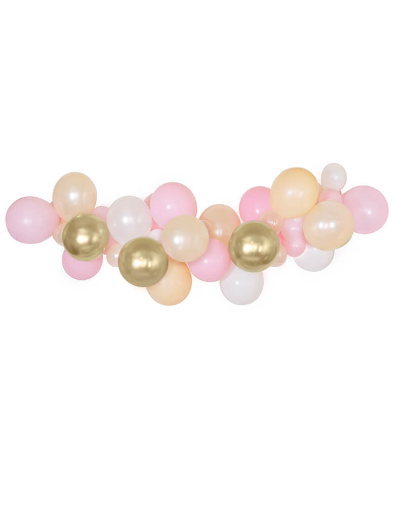Qualatex Assorted 11” (large) & 5” (small) latex balloons in Pearl white, Peal peach, blush, chrome gold, pink colors. Balloon arch, wall decoration for your princess-themed Birthday party, Royal Princess party, sweet pink morden party celebration