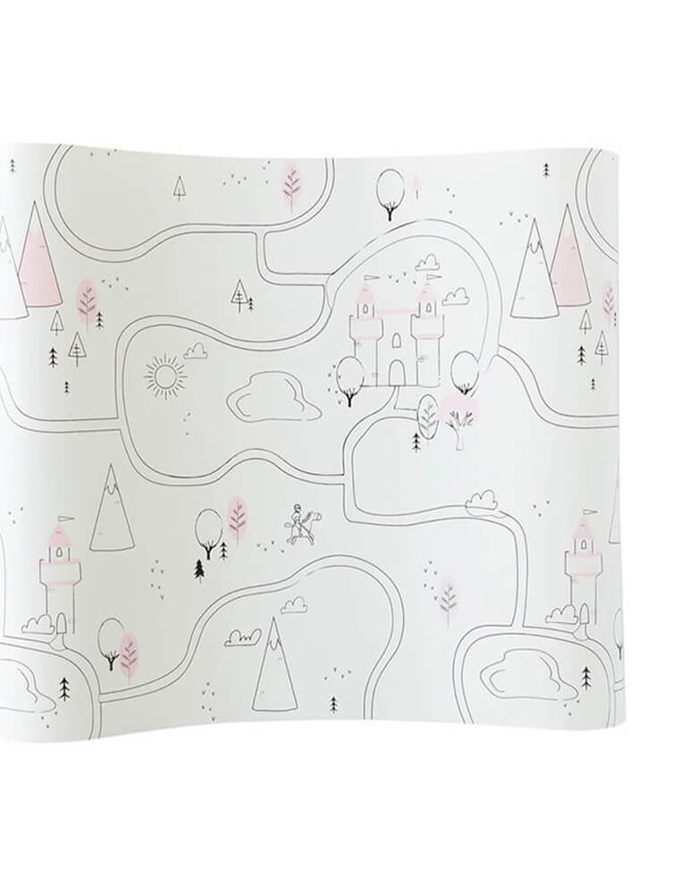 Momo Party's Princess Table Runner by My Mind's Eye. This 16 inches x 10 ft  paper runner, Featuring a whimsical kingdom map pattern this table runner is an easy way to add the perfect touch of magic to a princess themed birthday party!