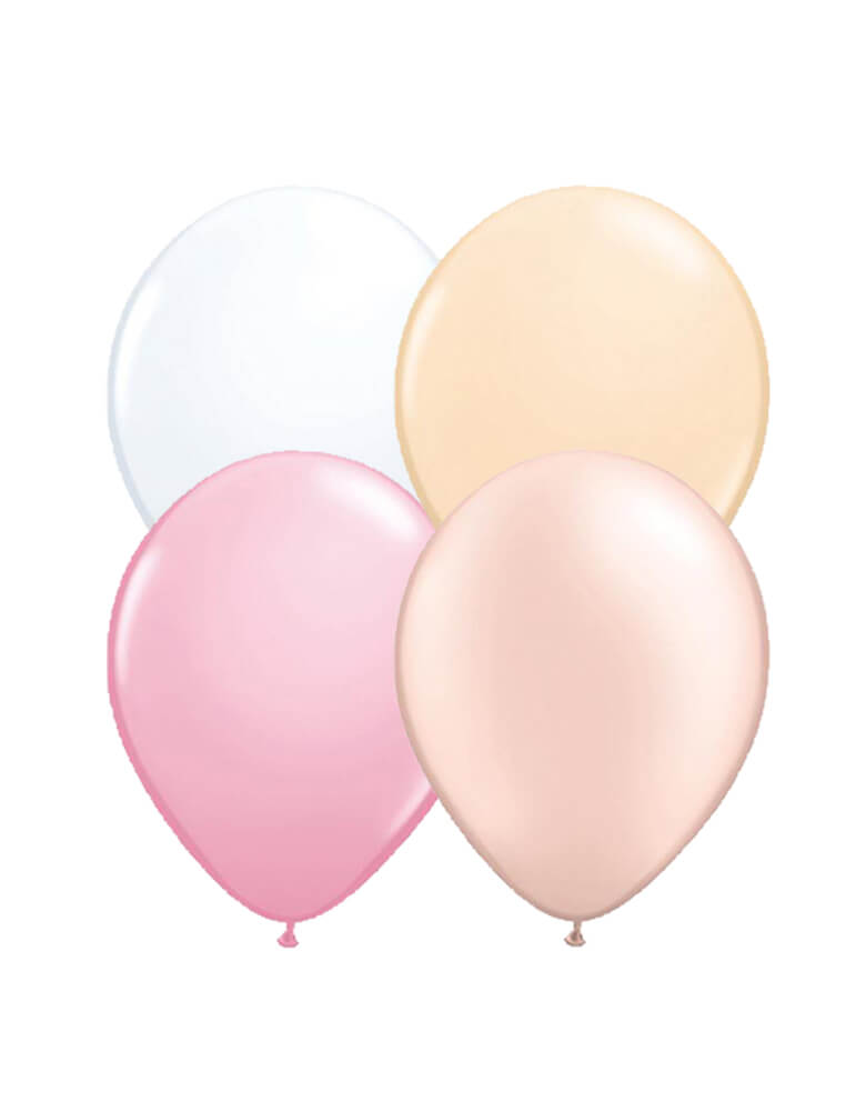 Qualatex 11" Latex Balloon Mix in Princess Themed Colors of pink, pastel peach, blush and pastel white