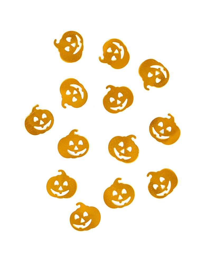 Party Deco - Pumpkin Confetti. This confetti features Jack-o'-lantern shaped cutouts with metallic gold foil. Add some fun to your halloween party by spreading this set of pumpkin confetti in metallic gold to your table! Trick or Treat Party, or Pumpkin Witches Party. party supply accessories Sold by Momo party store provided modern party supplies, boutique party supplies, chic holiday party supplies and high end party supplies