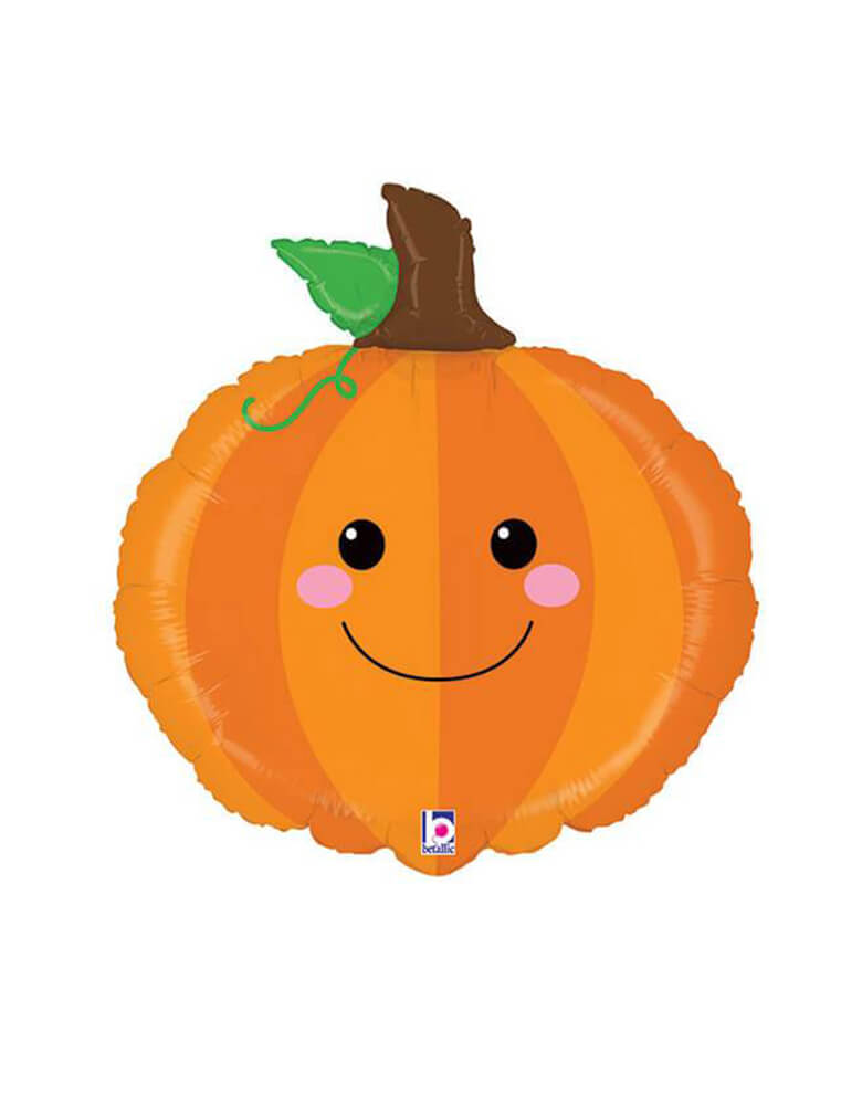 Betallic 29' Fall-PRODUCE-PAL-PUMPKIN Foil Mylar Balloon feathering a  pumpkin shape with happy face for a farm themed birthday, happy halloween party, fruit party, thanksgiving party