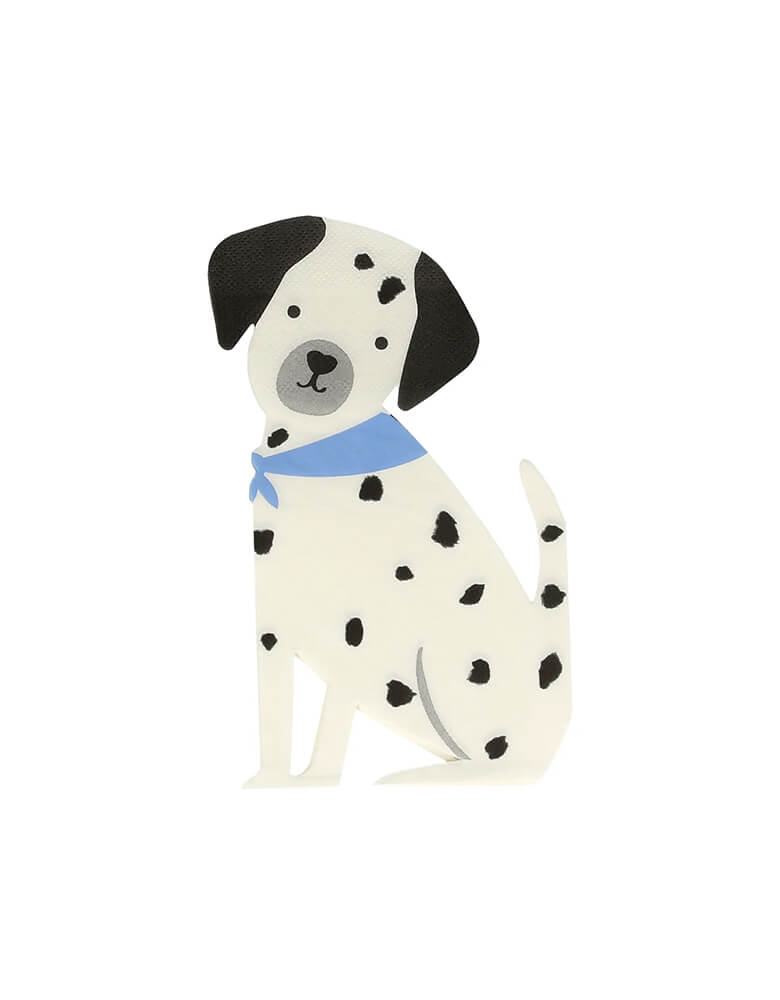 Momo Party's 4.5 x 7.625" Dalmatian puppy napkins by Meri Meri, with its adorable and modern design, these napkins are perfect for your kid's puppy or dog themed birthday party table.