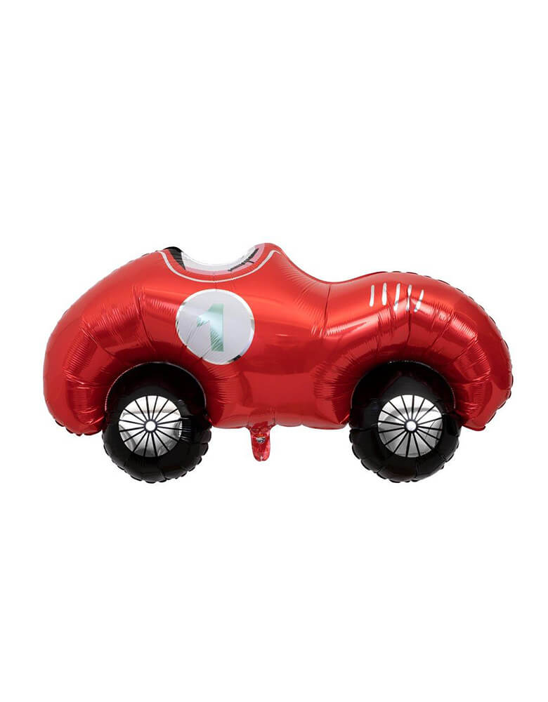 Meri Meri HR_216388a - Race Car Foil Balloon. This 20 inches amazing racing car balloon will totally delight your little car fans! It's perfect for a 'two fast' 2nd birthday party or any race car themed celebration! This fabulous racing car balloon will totally delight car crazy party guests. It's perfect for a automobile themed party, or to add a touch of racing fun to any party.
