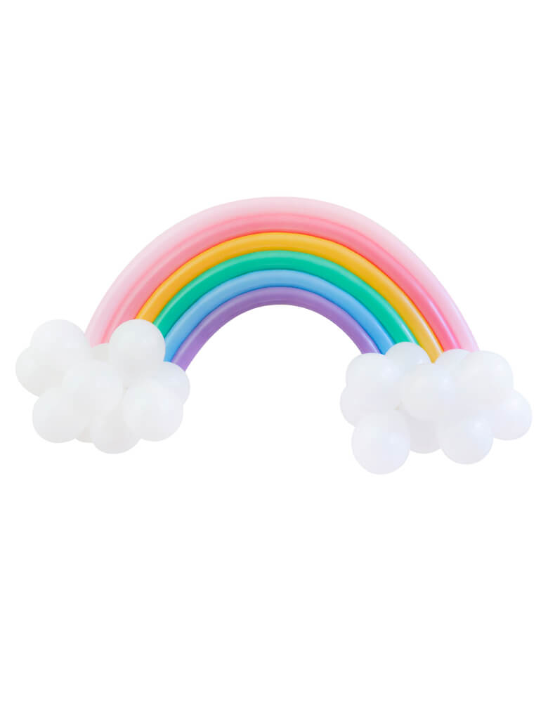Modern Pastel Rainbow Balloon Animal Decoration kit include Qualatex twisting balloons in pink, coral, goldenrod, teal, light blue and lilac colors, and 20 of 5inch white latex balloons, made in the USA. DIY balloon kit for rainbow vibe wall decoration, party decoration, Rainbow birthday party, Summer party, Modern party celebration. 
