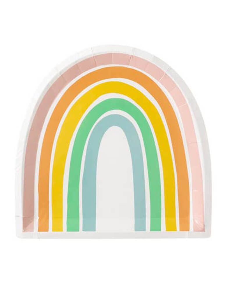 Momo Party's Rainbow Shaped Plates by My Mind‘s Eye. Featuring a sweet pastel color palette these die cut plates are will brighten any tablescape and are a sure to be a magical addition to any St. Patrick's Day party, rainbow themed party