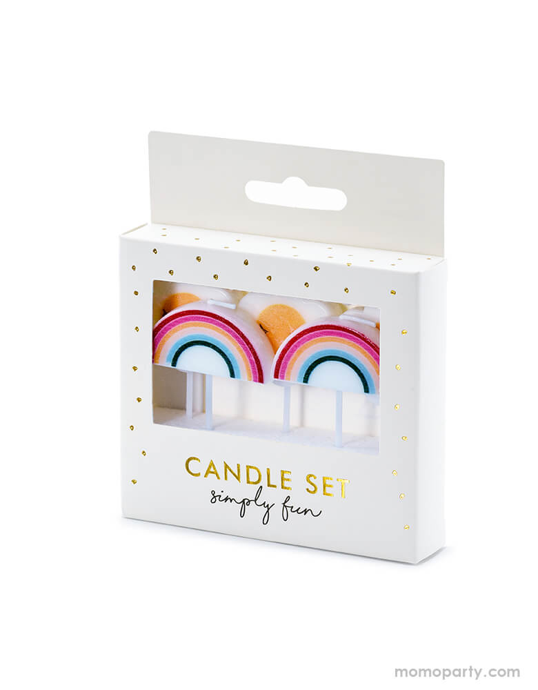 Party Deco Rainbow and Daisy Birthday Candles in a white box package.for a Happy Dar or Good Vibes themed celebration