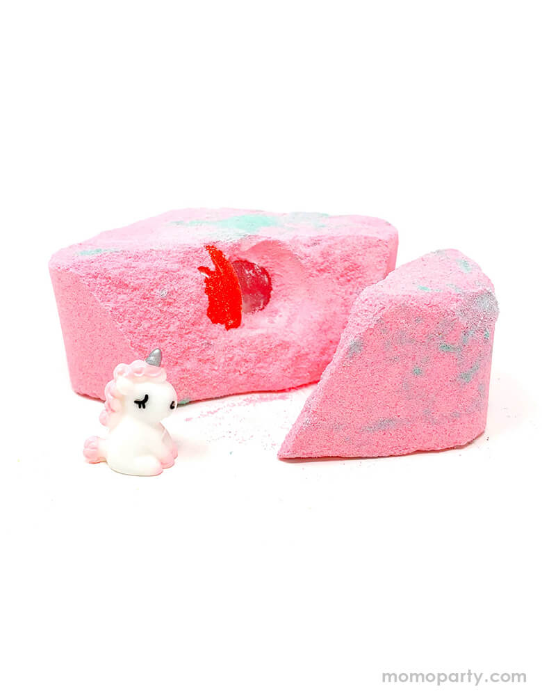 Feeling Smitten - Rainbows & Unicorns Surprise Bath Bomb. featuring a rainbow/unicorn treasure in every bath bomb. Each bath bomb features an assorted rainbow/unicorn treasure Have some fizzy fun with no sulfates or parabens. Handcrafted in the USA.