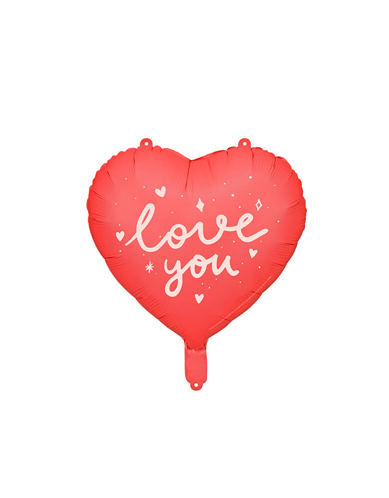 Momo Party's 14 inch red heart shaped foil balloon by Party Deco, with a message of "love you" on it, it's perfect for expressing your love at your Valentine's Day Celebration this lovely season.