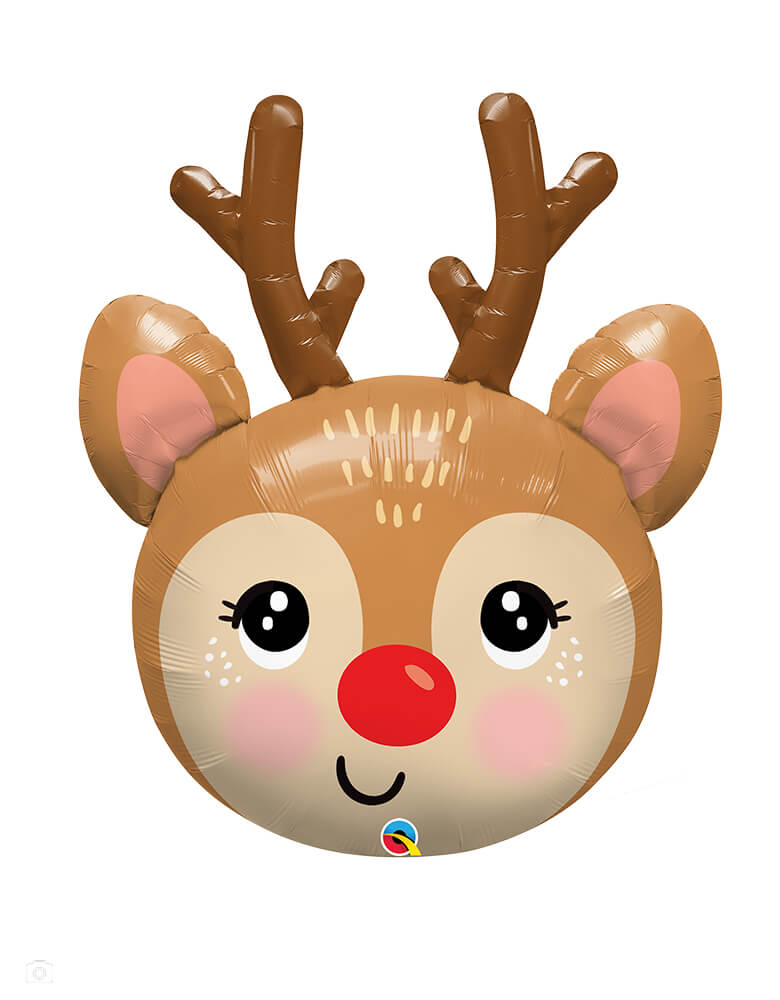 Qualatex Balloons - 35 inches  mylar-foil-red-nosed-reindeer-35-balloon. Add this cute reindeer head die cut shaped with red-nosed reindeer foil balloon to your Holiday party this year.