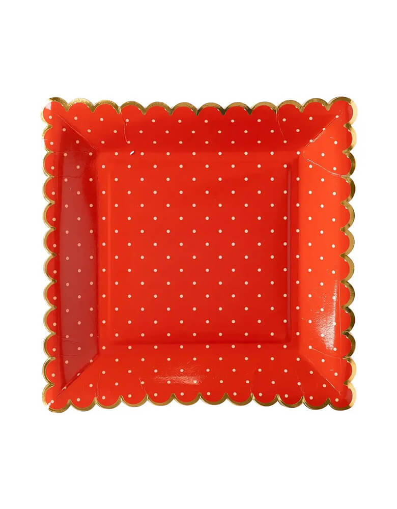 Red With Polka Dot Scallop Plates (Set of 8)