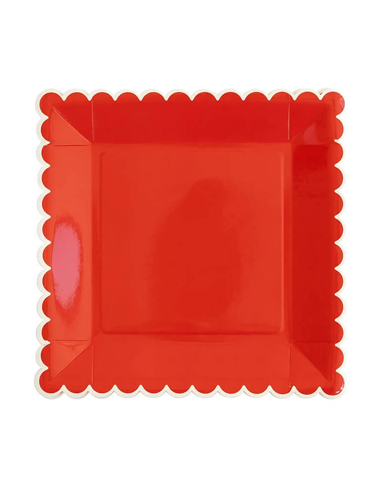 Momo Party's 9-inch Believe Red & White Scalloped Large Plate, a perfect addition to a festive holiday party table