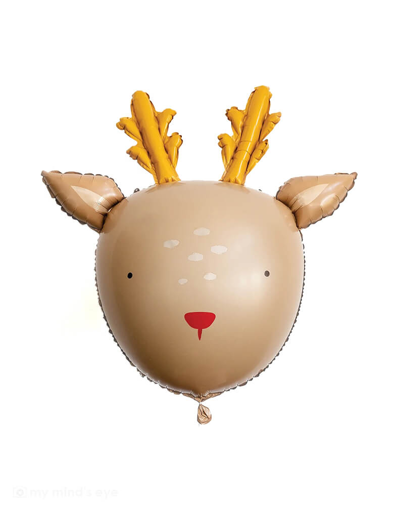 A cute little Rudolph the red-nosed reindeer balloon from My Minds Eye for a delightful christmas celebration. Party decor that will be loved by kids and adults, this reindeer balloon will set a joyful and merry mood as they wait for Santa Claus and his reindeers. Decorate your home easily with this lovable reindeer balloon 26 inch in size. Inflate with helium and have fun when the reindeer flies high. 