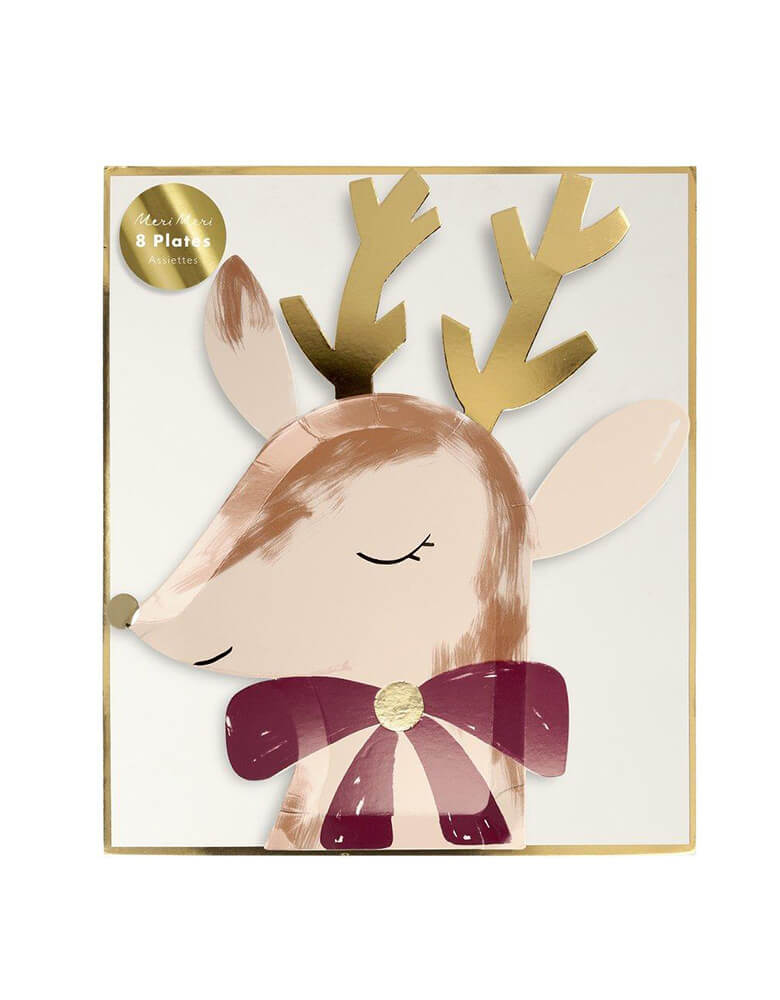 Meri Meri Die-cut Reindeer with Bow Plates in a box for a Christmas celebration