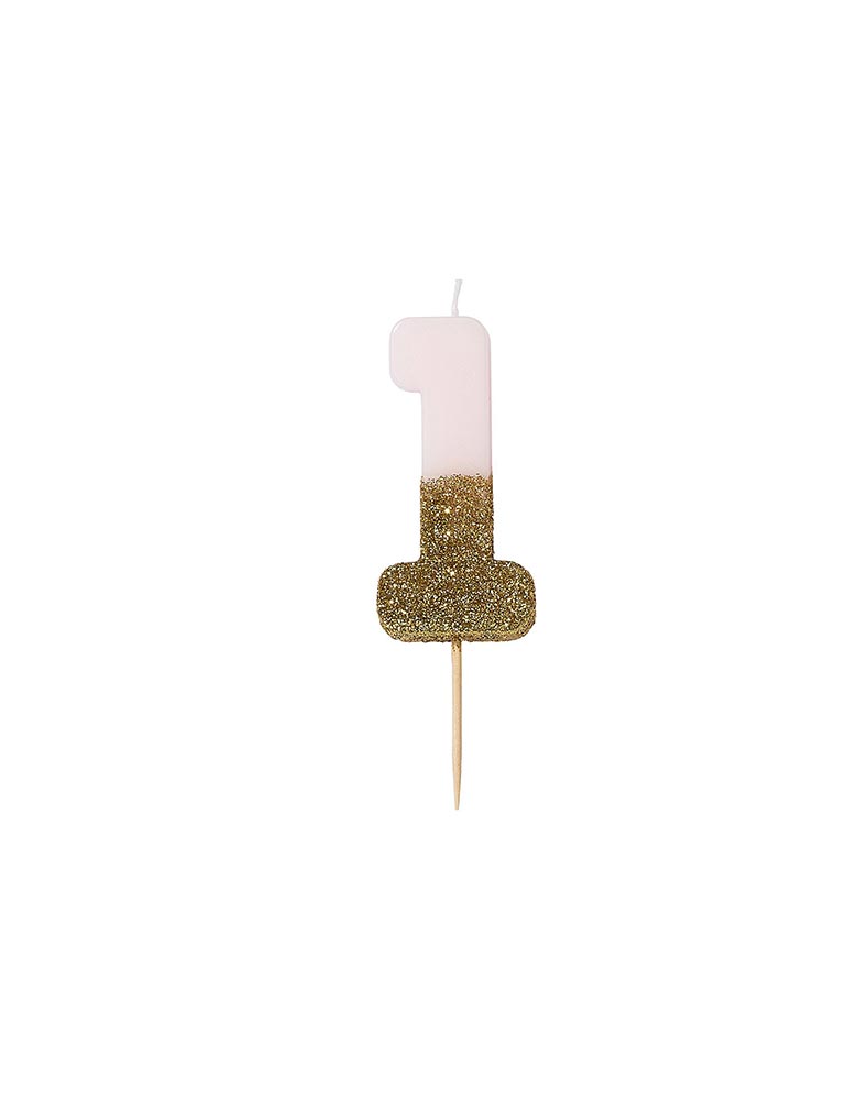 Talking Tables We Heart Birthdays Glitter Candle_Number 1 in Pink and Gold Glitter