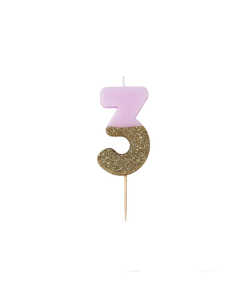 Talking Tables We Heart Birthdays Glitter Candle_Number 3 in Pink and Gold Glitter