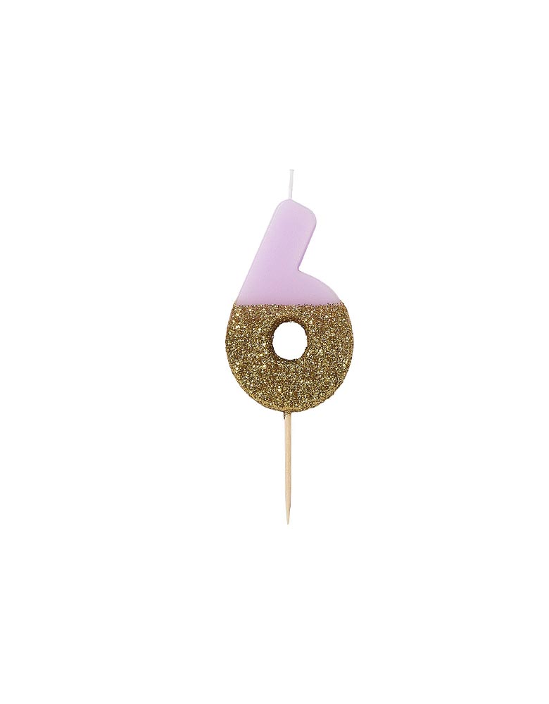 Talking Tables We Heart Birthdays Glitter Candle_Number 6 in Pink and Gold Glitter