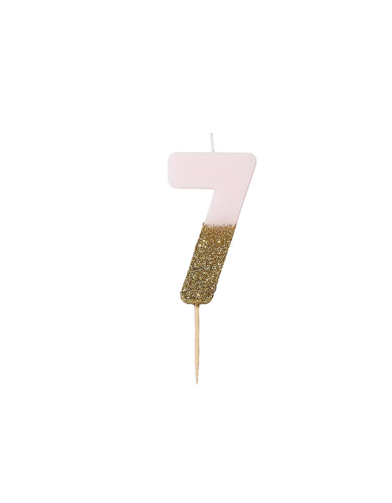 Talking Tables We Heart Birthdays Glitter Candle_Number 7 in Pink and Gold Glitter