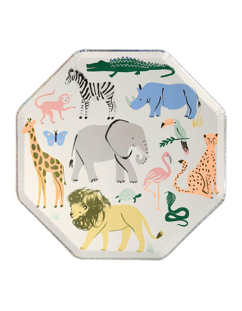 Meri Meri Safari Animals 10.25" Dinner Plates with beautiful wild animal illustration 