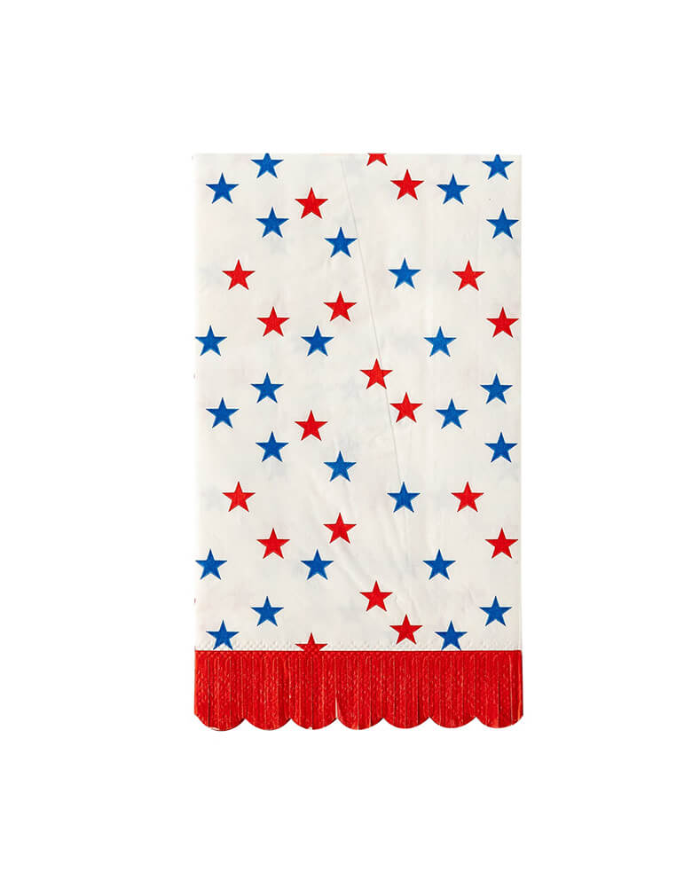 Scallop Fringe Stars Paper Guest Towel Napkins by My Minds Eye. Featuring red, white and blue" with these scalloped fringe guest towel napkin. With a festive red and blue star confetti pattern design.