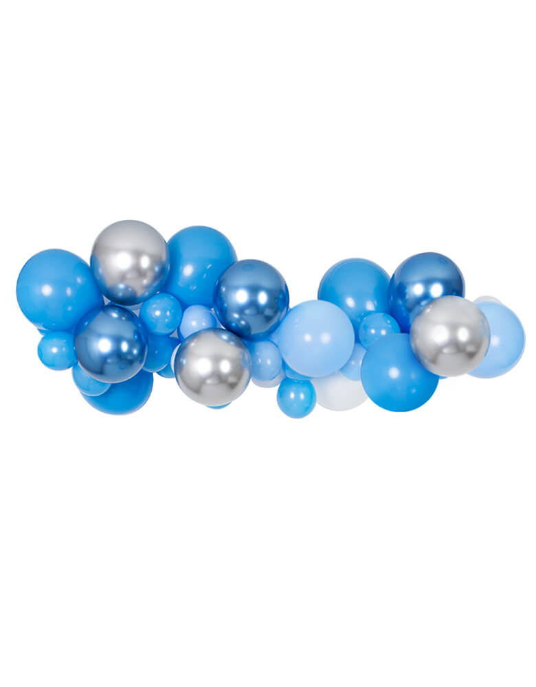 Under the Sea and Shark themed Balloon garland with blue, Blue Chrome, Silver, White Latex Balloons