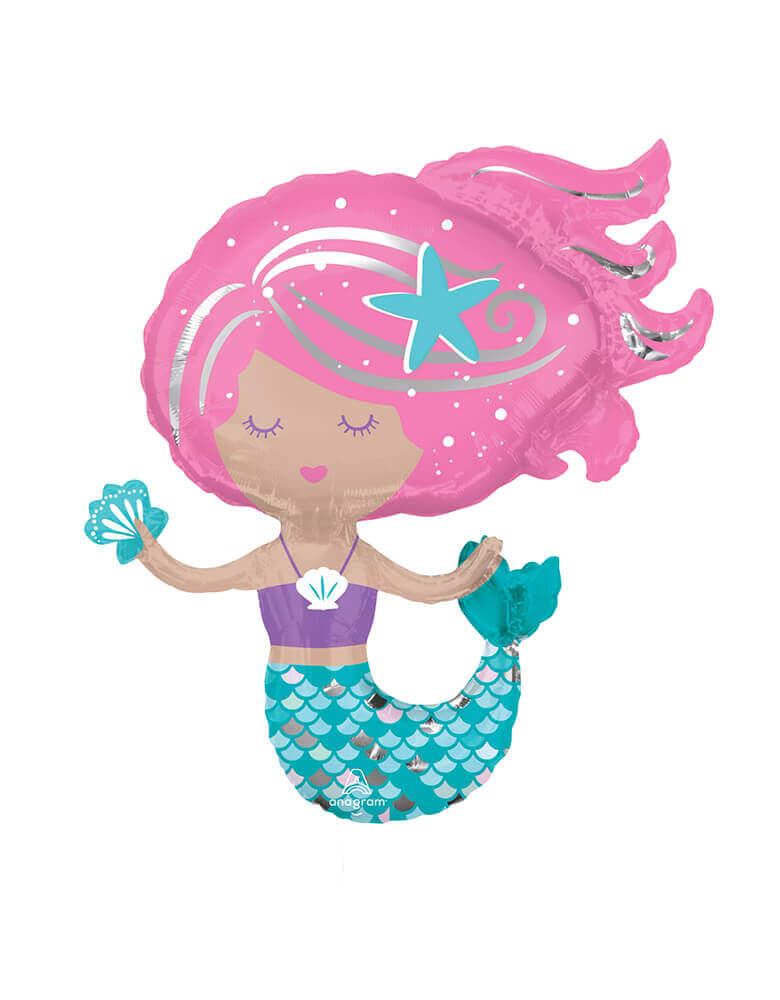 Anagram Balloons - 42892 Shimmering Mermaid Large Shape SuperShape™ P35. This 30 inches shimmering mermaid foil balloon is simply gorgeous. It's the perfect balloon for your little one's under the sea party! 