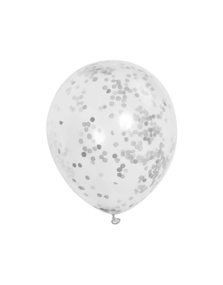 Unique Industries Balloons - Pack of 6, 12 inches Clear Latex balloon with Silver Confetti for a graduation party, or  New Year Eve celebration. Mix with themed foil balloons or solid color latex balloon for a modern party decoration