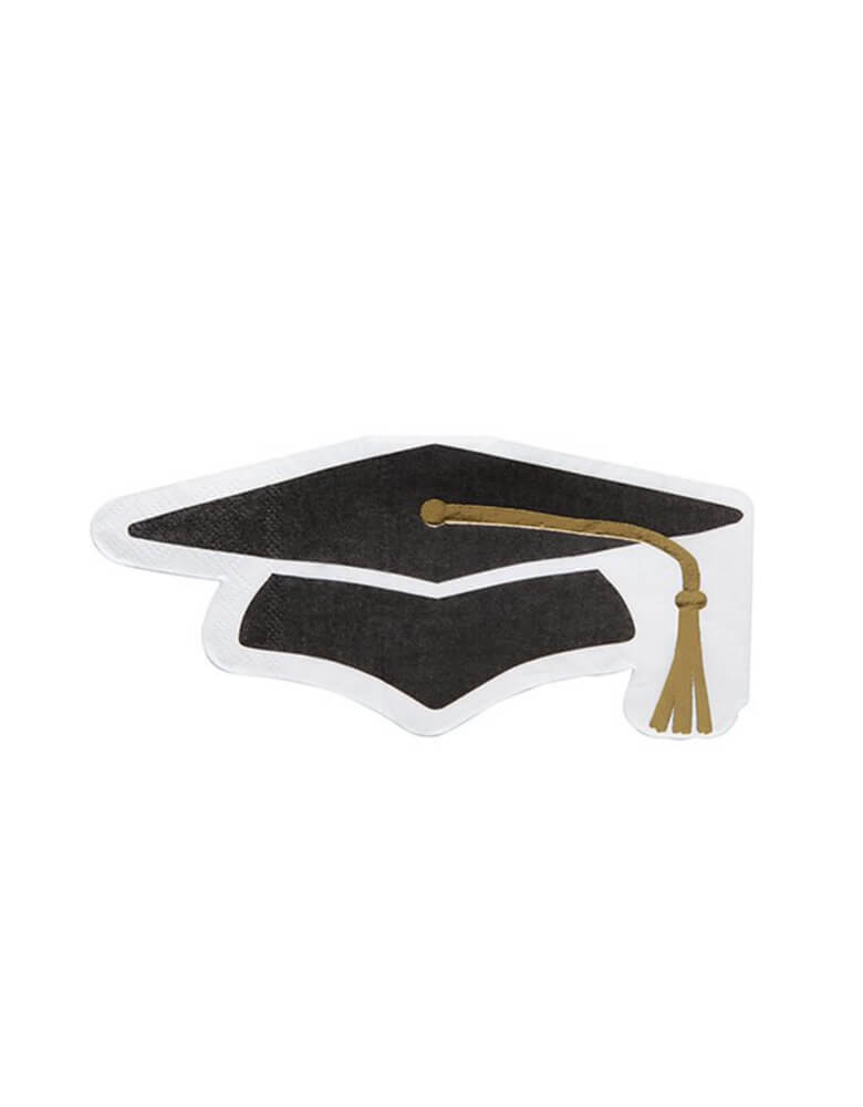 Slant - Graduation Cap Napkins, set of 20, fethering a graduation black cap die cut shape napkin, let's celebrate the grad's major milestone with these unique graduation cap napkins with gold tassel design.  let's celebrate the grad's major milestone with these unique graduation cap napkins