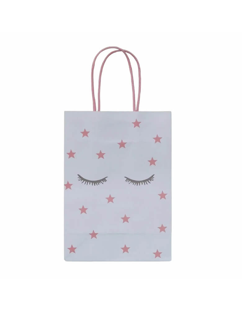 Momo Party's 8.2 x 5.9 x 3.15 inches sleepover party bags with sleepy eyes and pink star designs by Pooka Party, comes in set of 8, they're perfect for girl's sleepover party or a slumber party!