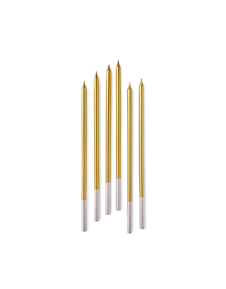 Modern and Simple Slim Birthday Candles Set in Gold Color, set of 6, 5.75 inches long. They are perfect for cake or cupcake on Superhero birthday, Fruit birthday party, Woodland birthday or any gold themed birthday celebrations