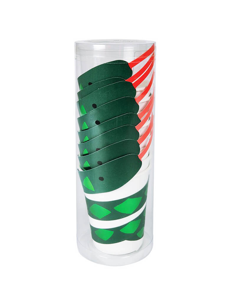 Meri Meri Snake paper Cups with green foil embellished sleeve, Pack of 8