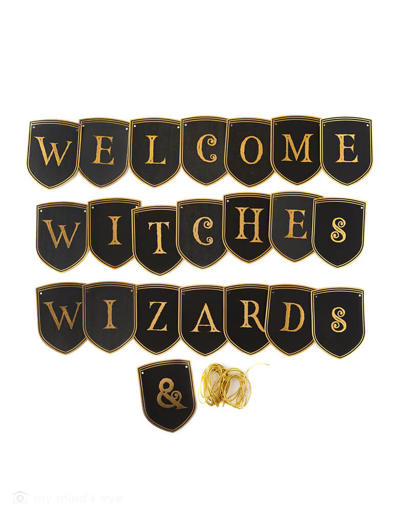 My mind'e Eyey Spellbound Welcome Banner. Includes 22 - 4" x 5" letters to spell "WELCOME WITCHES & WIZARDS"