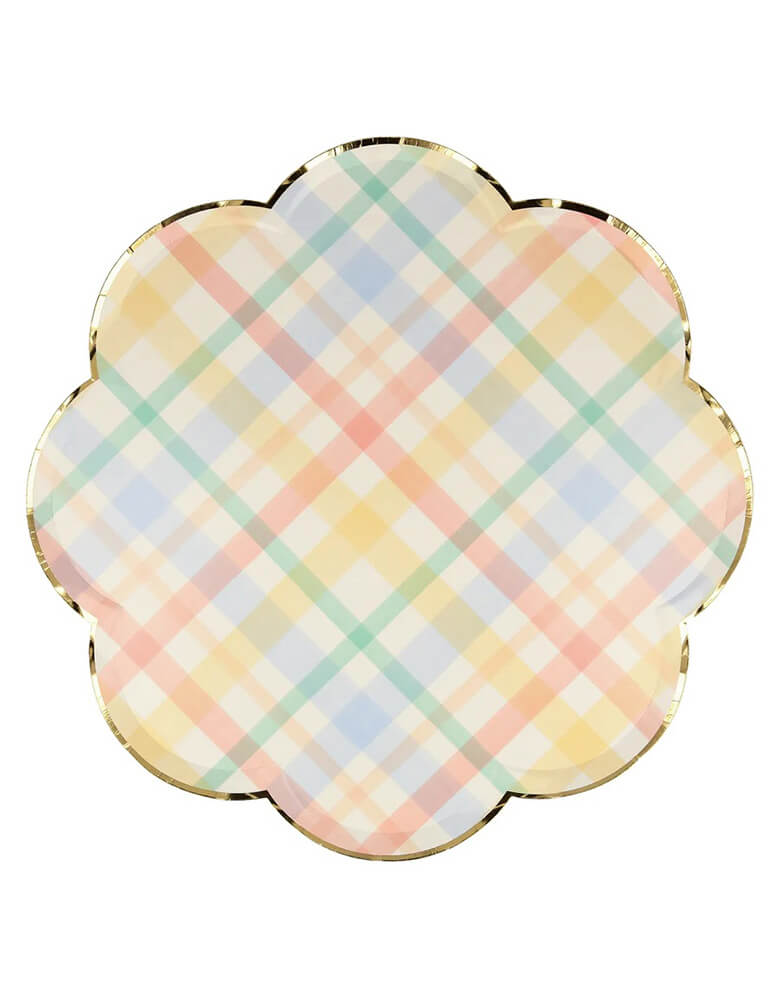Momo Party's 10.25" x 10.25" plaid patterned dinner plates by Meri Meri. Add a touch of nostalgia to your party plates with these vintage-inspired plaid designs. They are perfect for any celebration where you want soft muted shades - ideal for baby showers and birthday parties. We love using them for a spring inspired party or an Easter celebration.