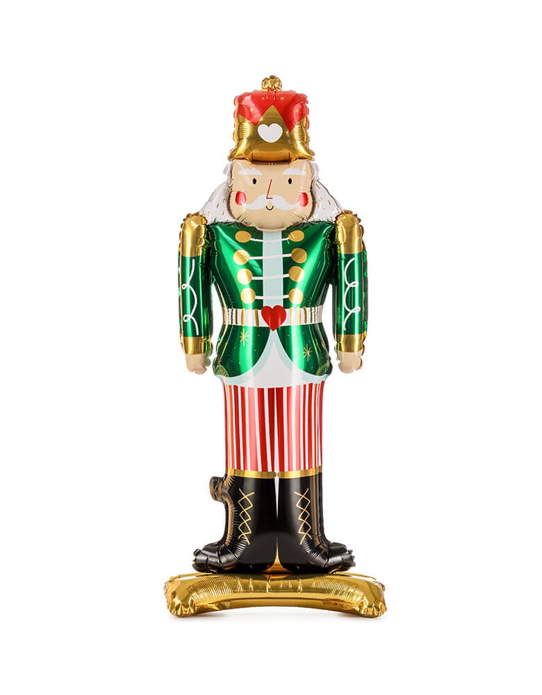Party Deco - Standing Nutcracker Foil Balloon. This 33 inches standing Nutcracker balloon in matte finishing with gold satin print is perfect for your Holiday celebration.