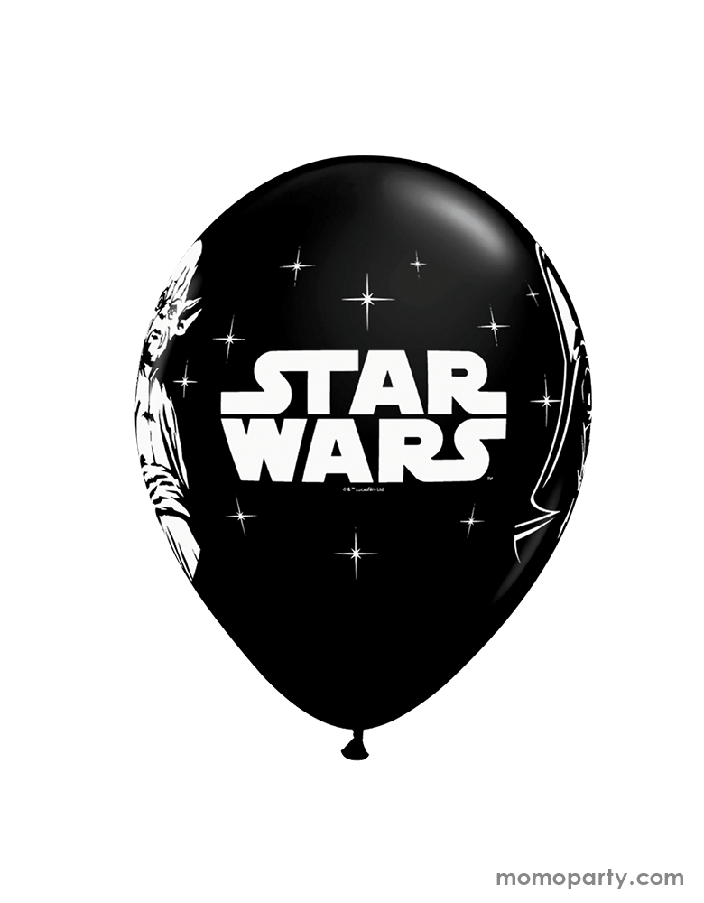animation of Qualatex Star Wars Latex Balloon. Reveraling all sides of Star Wars Biodegradable Latex Balloons of Darth Vader to Star wars logo to Yoda, 11-Inch Round, Made from USA By Qualatex