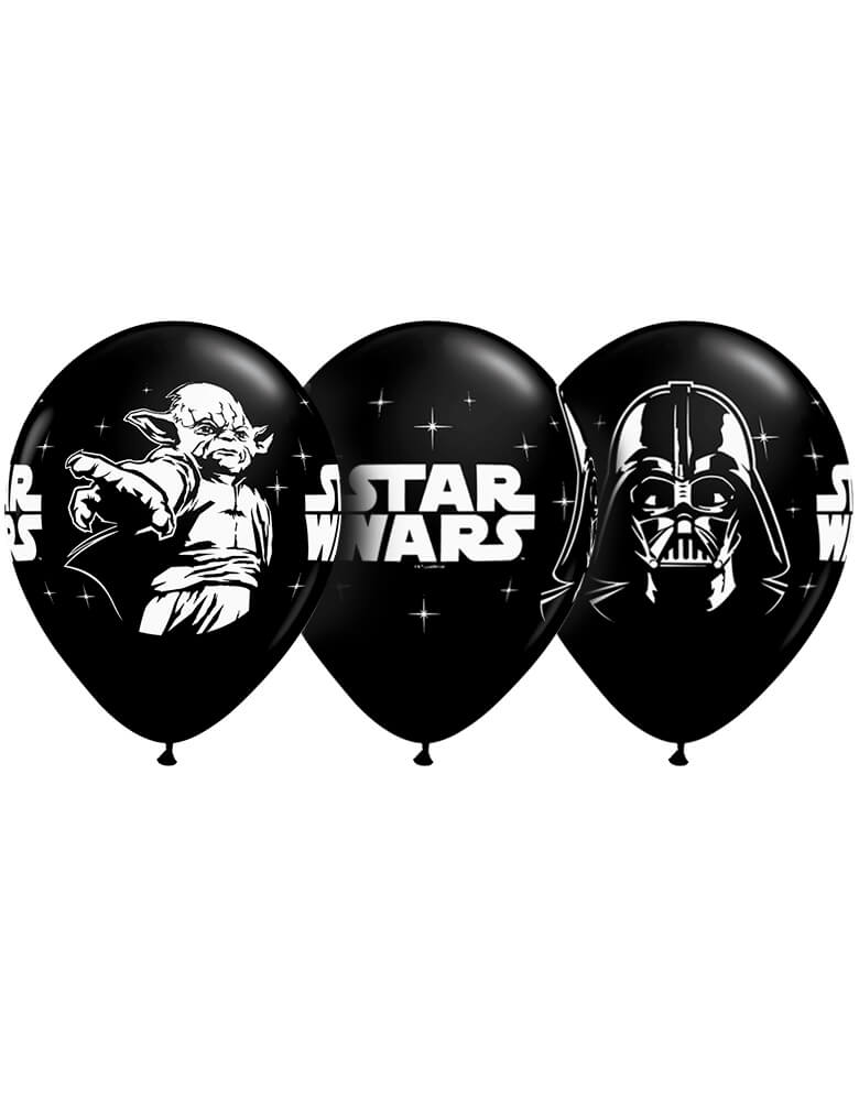 Qualatex Balloons - Star Wars Latex Balloon. Star Wars Biodegradable Latex Balloons Onyx Black with White Prints All-Around of Darth Vader and Yoda, 11-Inch Round, Made from USA By Qualatex