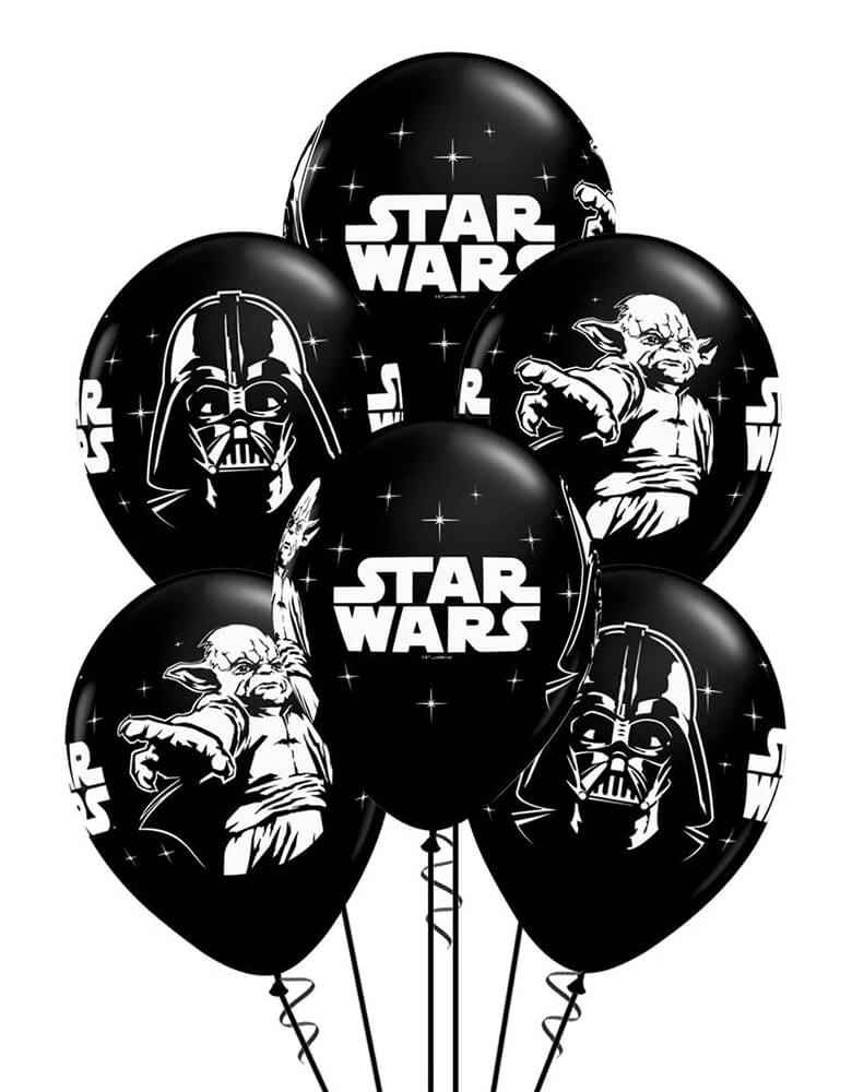 Balloon boutique of Qualatex Balloons - Star Wars Latex Balloon. Star Wars Biodegradable Latex Balloons Onyx Black with White Prints All-Around of Darth Vader and Yoda, 11-Inch Round, Made from USA By Qualatex