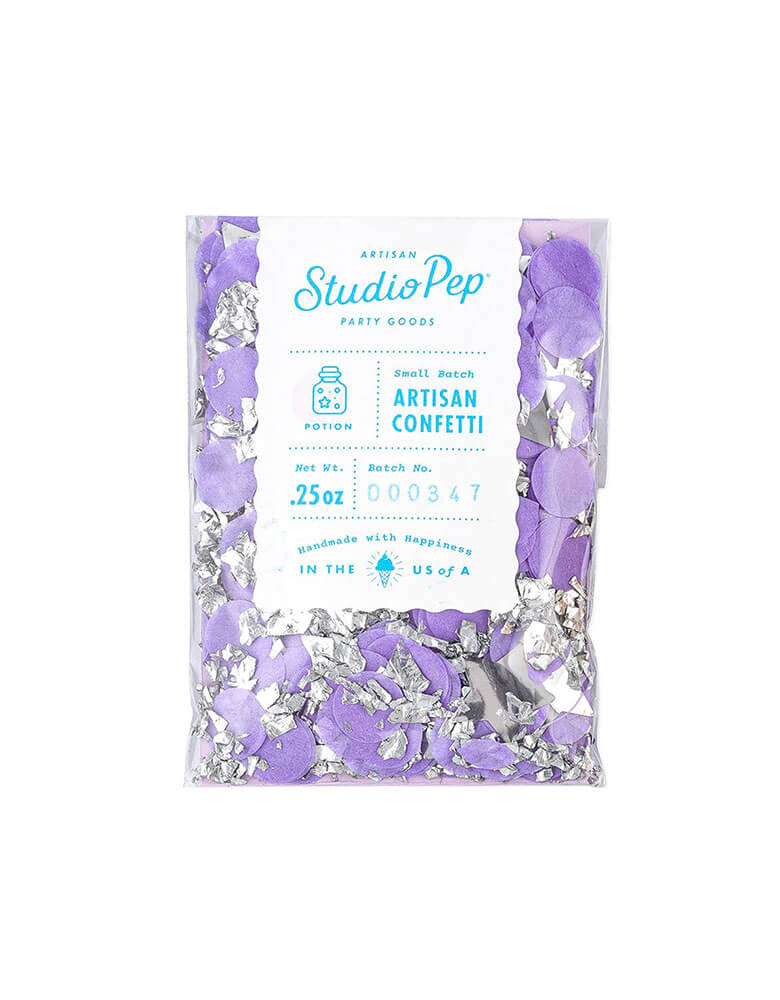Studio Pep Potion Artisan Confetti Mini Bag with circle lavender confetti and silver shreds