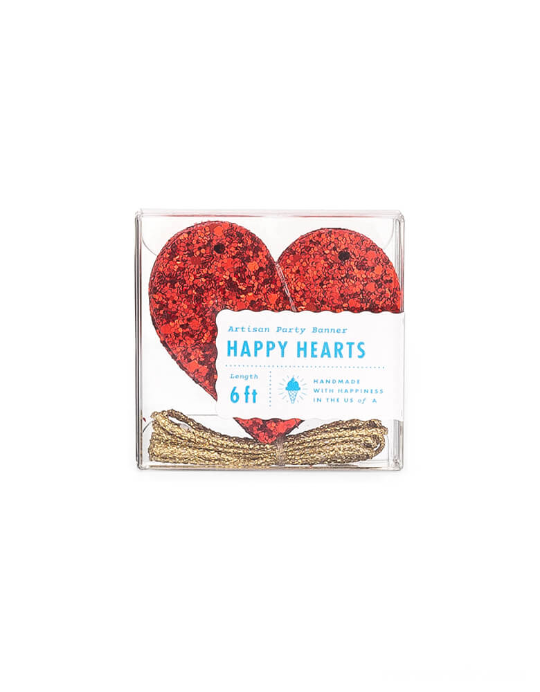 Studio-Pep Happy Hearts Banner in Red Glitter. This glittered heart shaped banner in bright red color is simply gorgeous! It's 6ft long,  hand-pressed and is cut from high quality, neon-edge vinyl. It's perfect for decorating your mantle or the little one's shelves in the playroom! 
