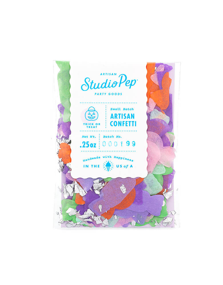 Studio Pep Trick or Treat Artisan candy shaped Confetti Mini Bag in mint, apple green, lavender pink and orange colors 