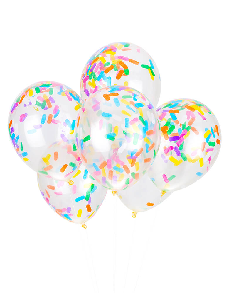 Studio Pep Ice-Cream-Sprinkles-Confetti-Balloons-Inflated balloons mix, six 11-inch balloons pre-filled with adorable ice cream sprinkles confetti in a perfect color combo of bright pink, orange, buttercup yellow, kelly green, fiesta blue pansy and white